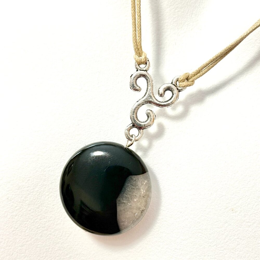 2/$20, Natural Black Agate Necklace, Genuine Yin Yang Gemstone Cord Necklace